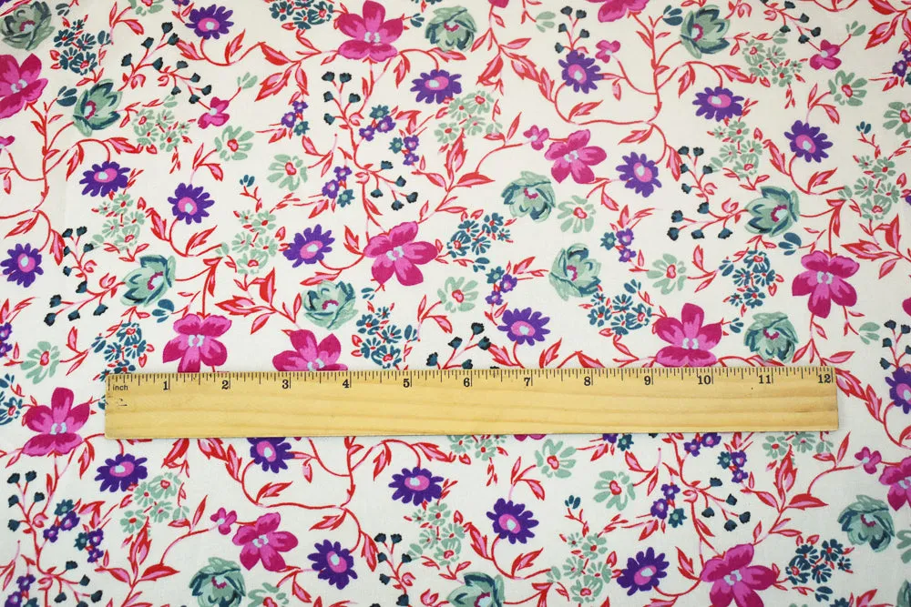 Ivory-Pink-Multi Floral Printed Poly Chiffon Woven Fabric