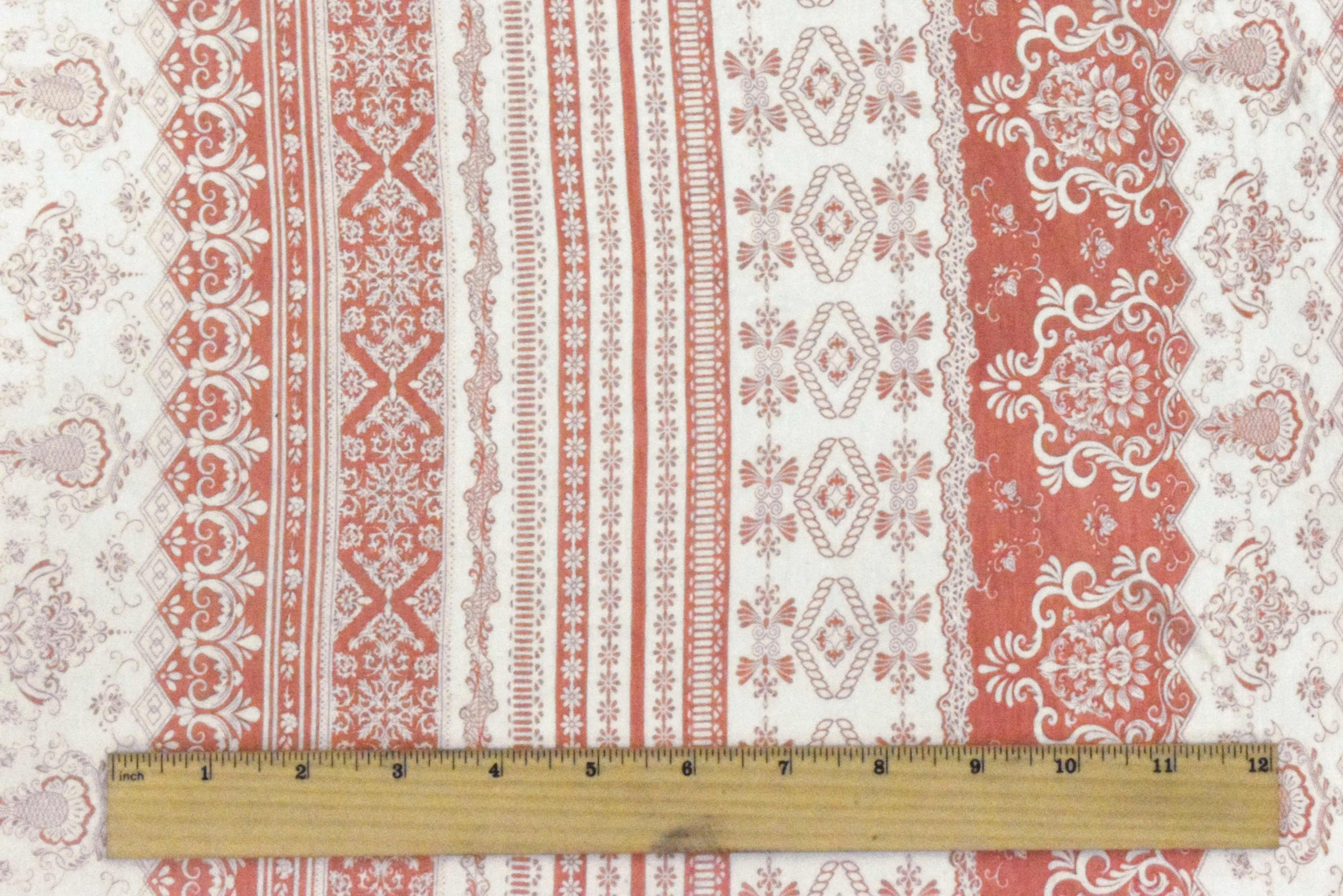 Ivory-Rose Pink Pillar Printed Rayon Stretch Jersey Knit Fabric