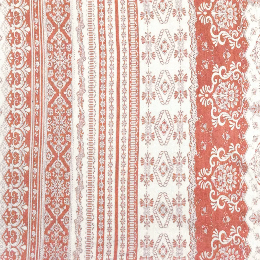 Ivory-Rose Pink Pillar Printed Rayon Stretch Jersey Knit Fabric