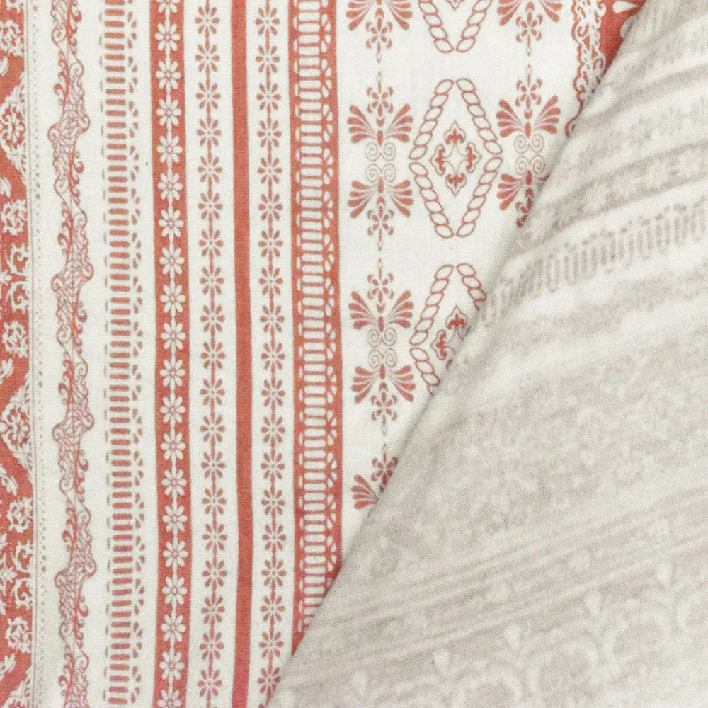 Ivory-Rose Pink Pillar Printed Rayon Stretch Jersey Knit Fabric