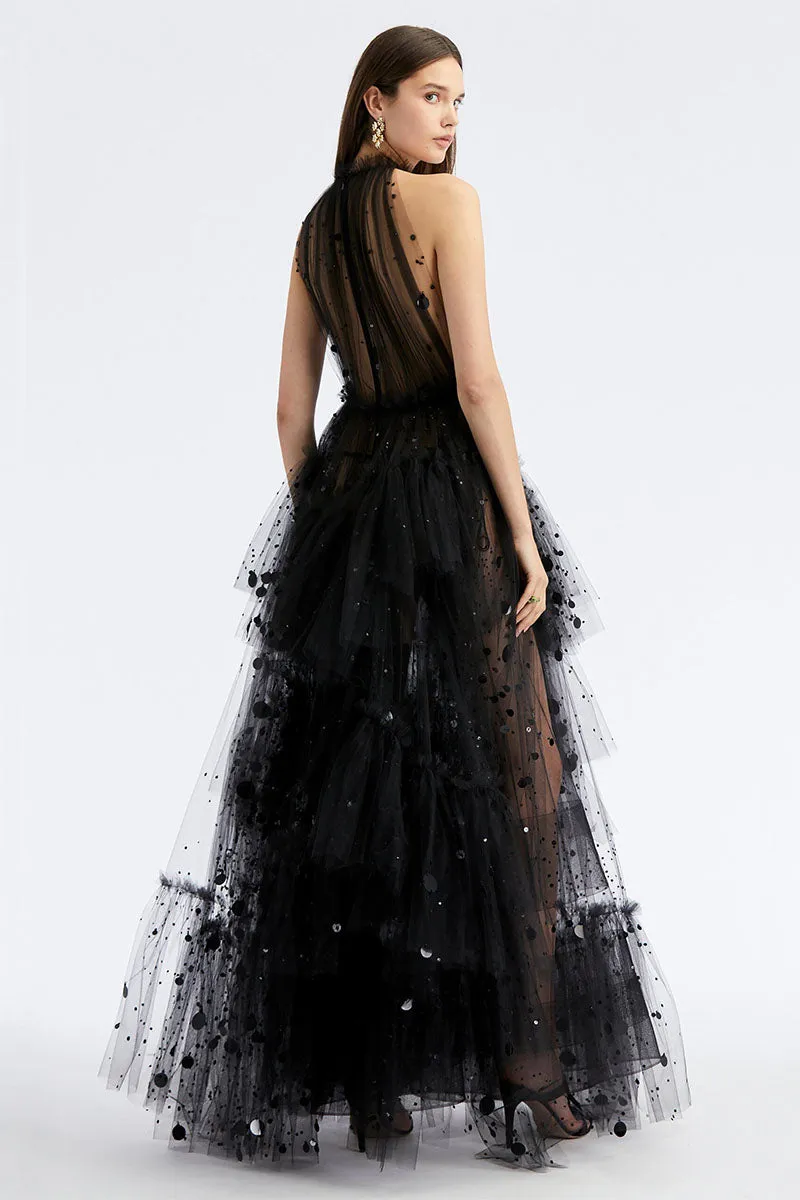 Kennedy Sequined Graceful Tulle Maxi Dress