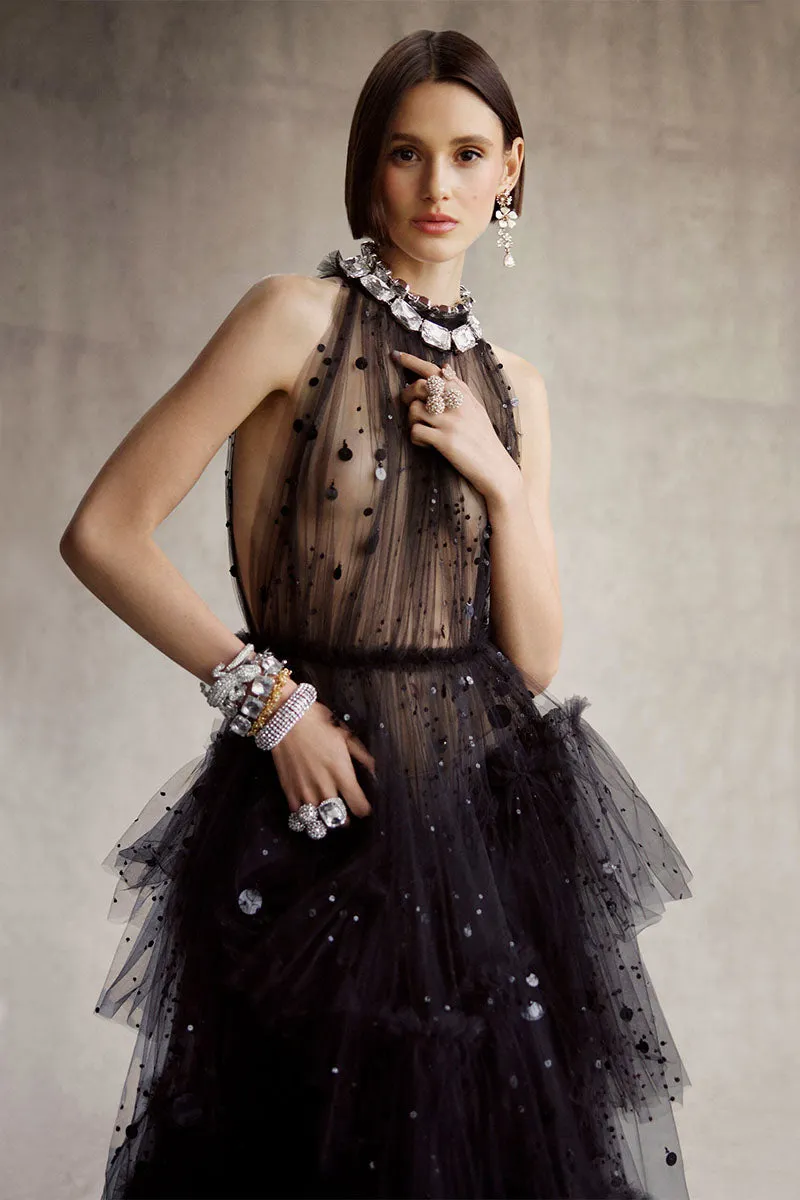 Kennedy Sequined Graceful Tulle Maxi Dress