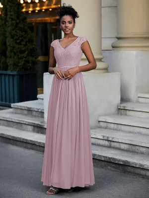 Lace and Chiffon Maxi Dress with Cap Sleeves-Dusk Plus Size