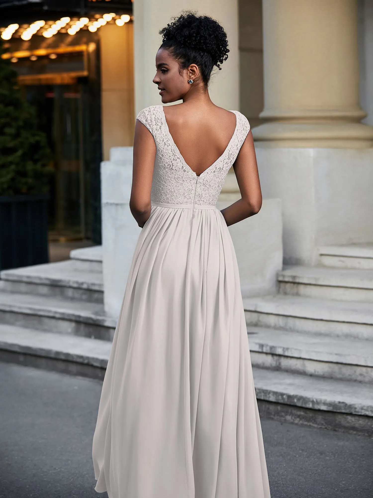 Lace and Chiffon Maxi Dress with Cap Sleeves-Silver Plus Size
