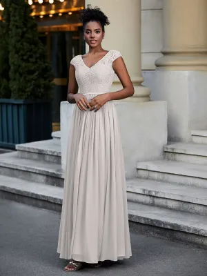 Lace and Chiffon Maxi Dress with Cap Sleeves-Silver Plus Size
