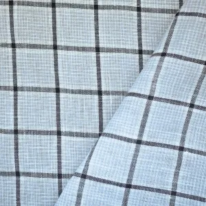 Light Blue-Black-White Spence Bryson Check Grid Irish Linen Woven Fabric