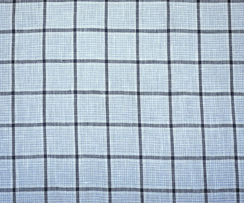 Light Blue-Black-White Spence Bryson Check Grid Irish Linen Woven Fabric