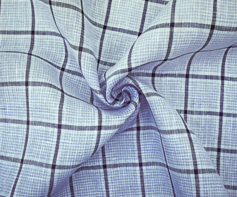 Light Blue-Black-White Spence Bryson Check Grid Irish Linen Woven Fabric