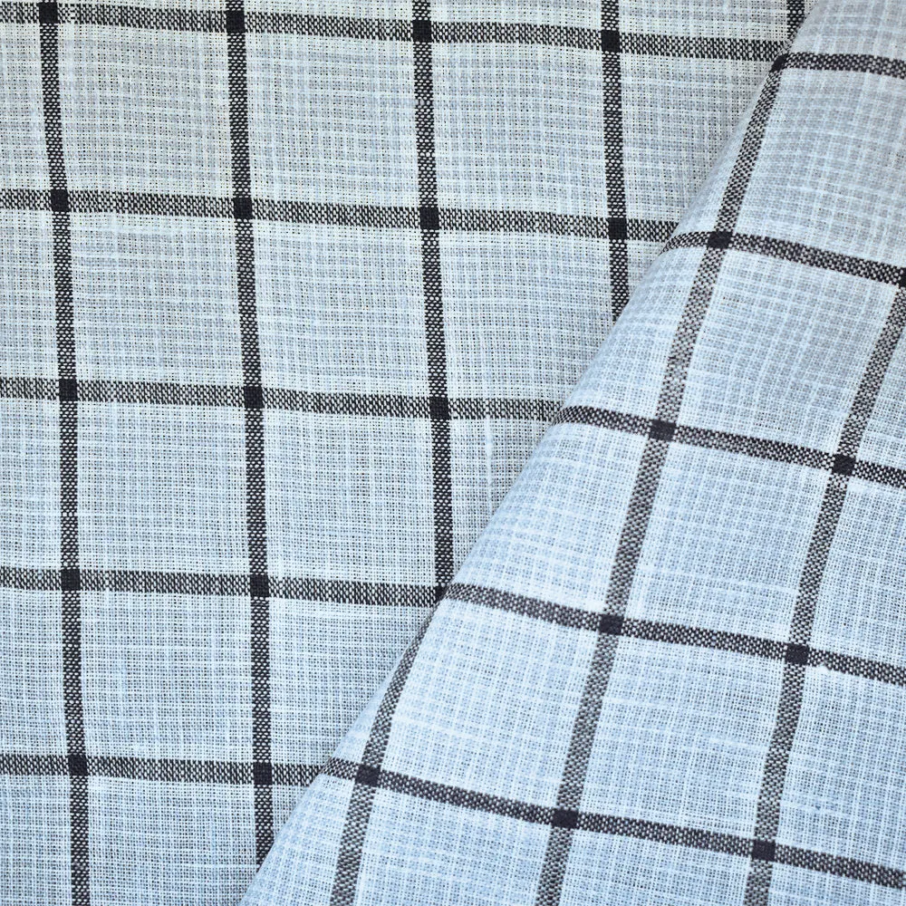 Light Blue-Black-White Spence Bryson Check Grid Irish Linen Woven Fabric
