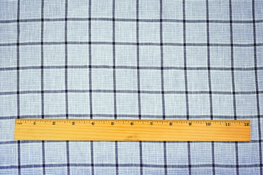Light Blue-Black-White Spence Bryson Check Grid Irish Linen Woven Fabric