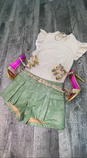 Like Magic Vegan Leather Cargo Pocket Mini Shorts