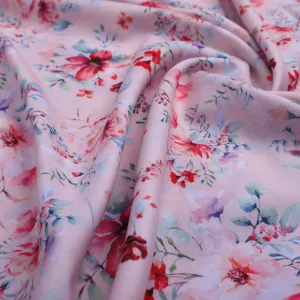 Linen Fabric with Pink Floral Print