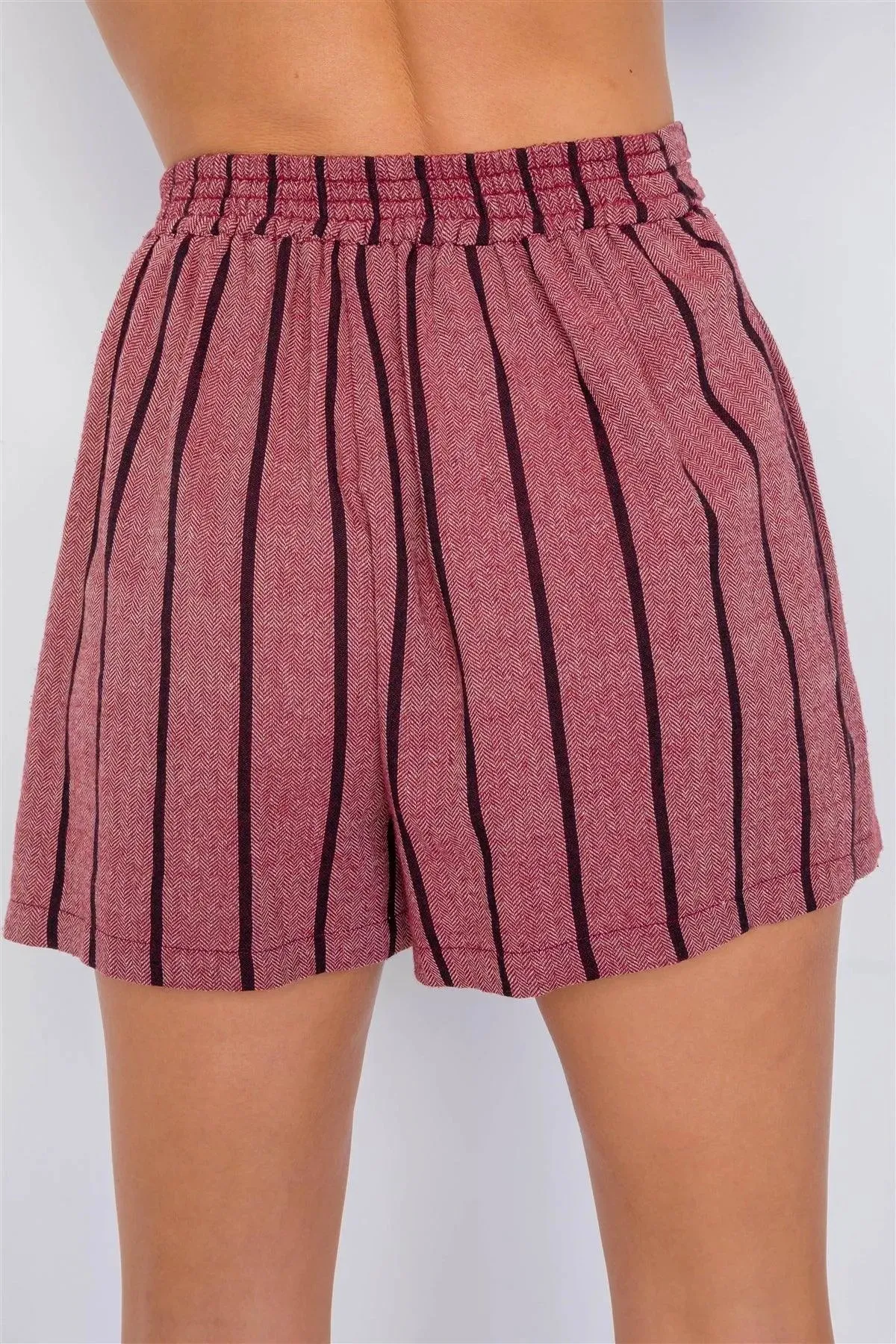 Mauve Plum Purple Stripes Vintage High-Waist Adjustable Waist Tie Shorts /2-2-2