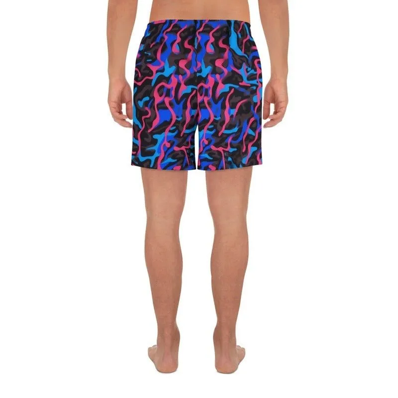 Men's Recycled Camo Neon-Print Athletic Shorts | Black Blue Pink All-Over Print | Trendy Design | Moisture-Wicking | UPF50  Protection