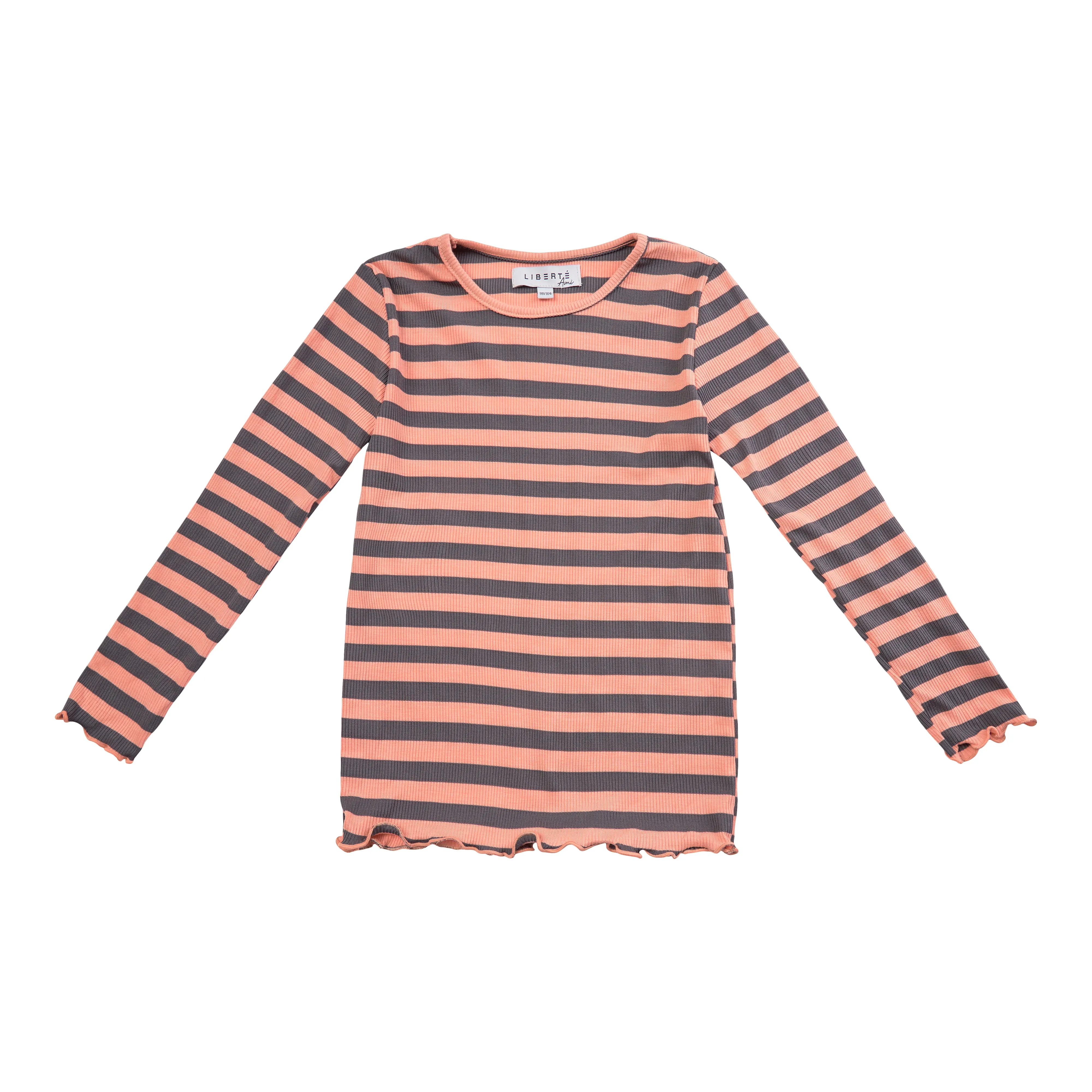 NATALIA-LS-BLOUSE-KIDS - PEACH GREY STRIPE