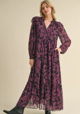 Navy Flowers Maxi Dress