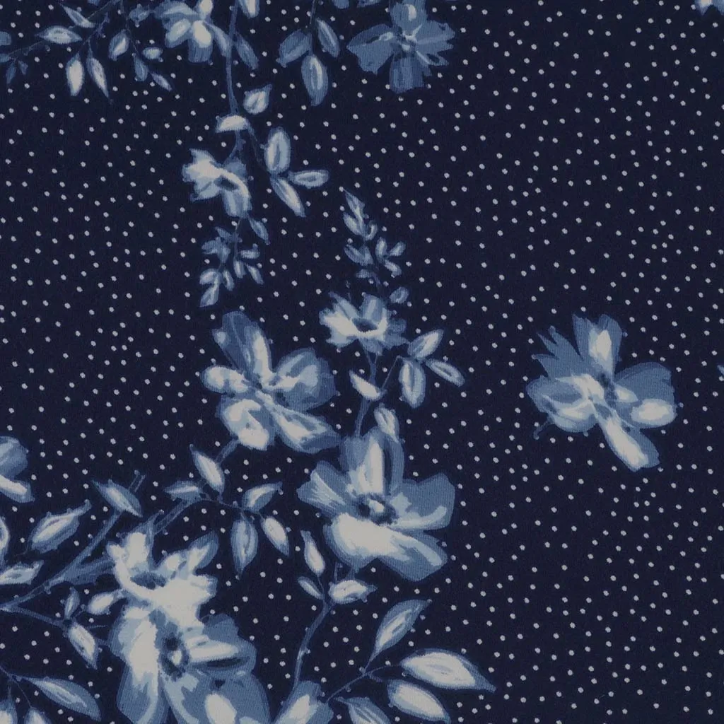Niva - Blues Flowers and Dots Bubble Crepe Woven Fabric - 2.95m Remnant