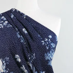 Niva - Blues Flowers and Dots Bubble Crepe Woven Fabric - 2.95m Remnant