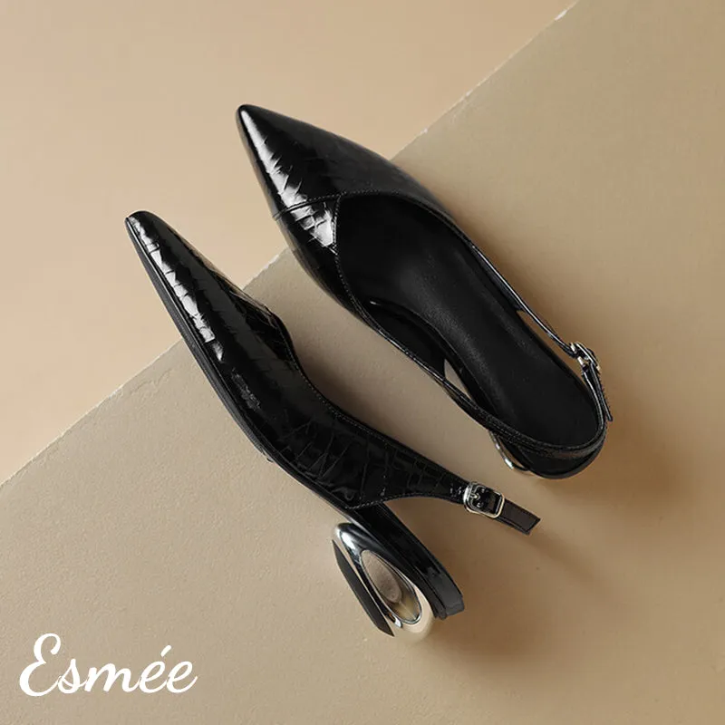 Patterned Leather Slingback with Special Designed Heels