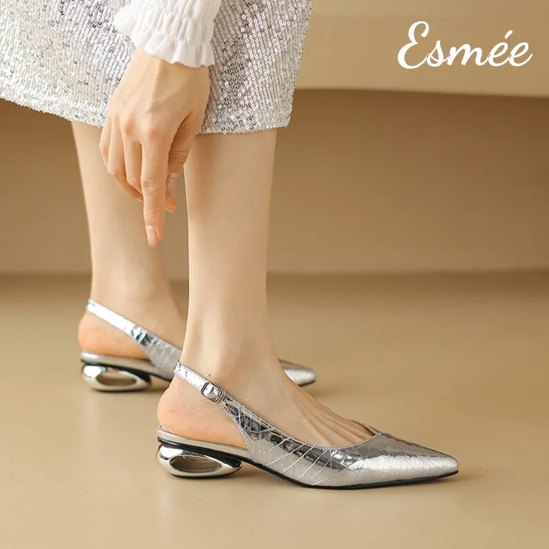 Patterned Leather Slingback with Special Designed Heels