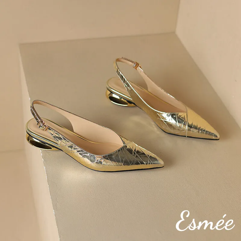 Patterned Leather Slingback with Special Designed Heels