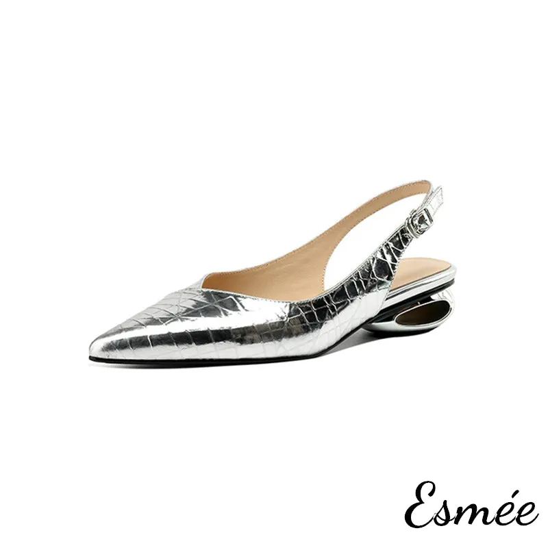 Patterned Leather Slingback with Special Designed Heels