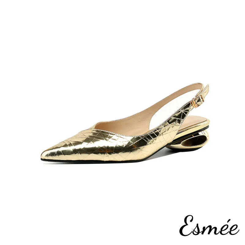 Patterned Leather Slingback with Special Designed Heels