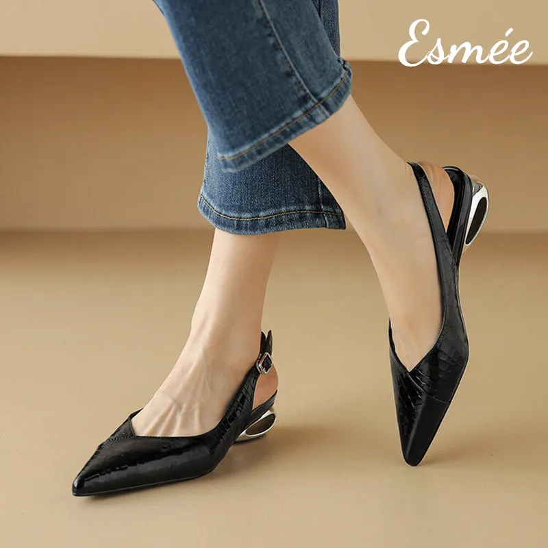 Patterned Leather Slingback with Special Designed Heels