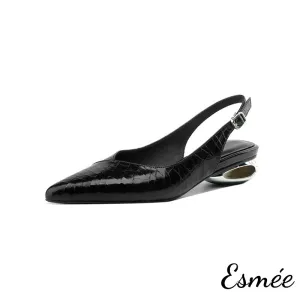 Patterned Leather Slingback with Special Designed Heels
