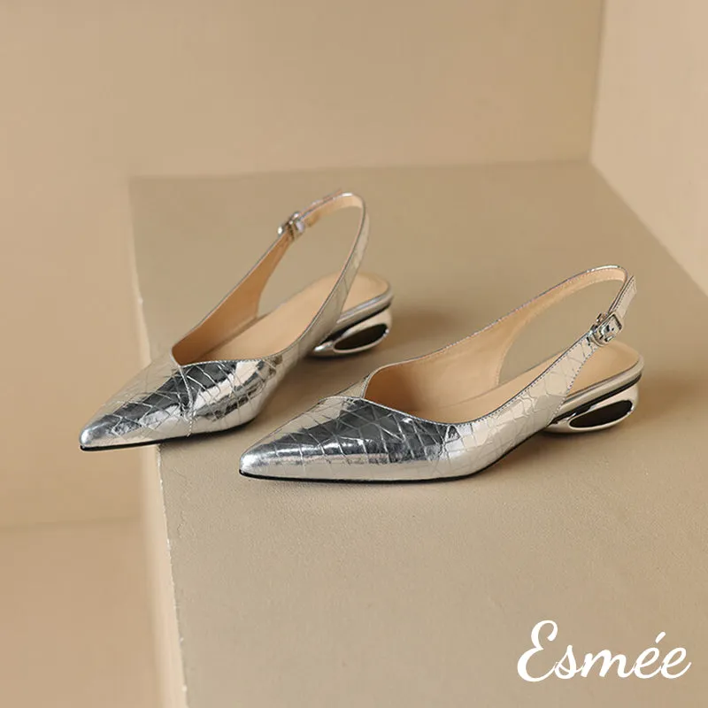 Patterned Leather Slingback with Special Designed Heels