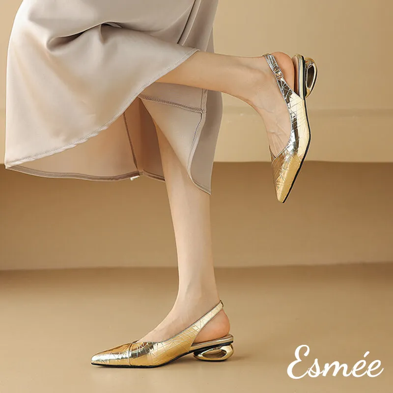 Patterned Leather Slingback with Special Designed Heels