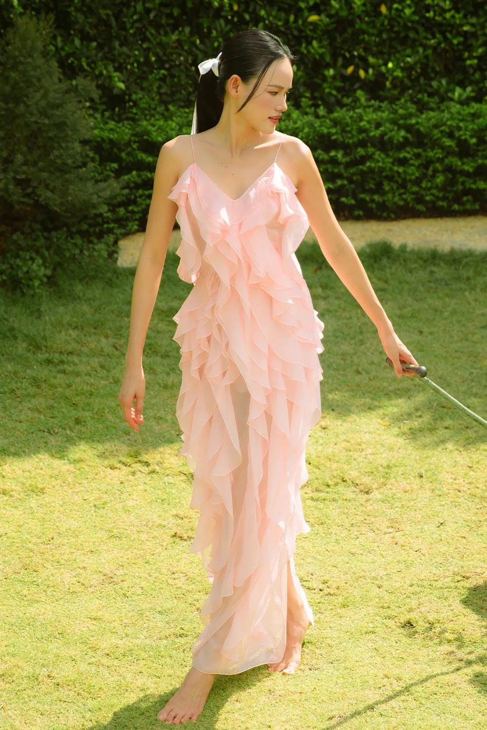 Peony Sheath Sleeveless Organza Voile Floor Length Dress