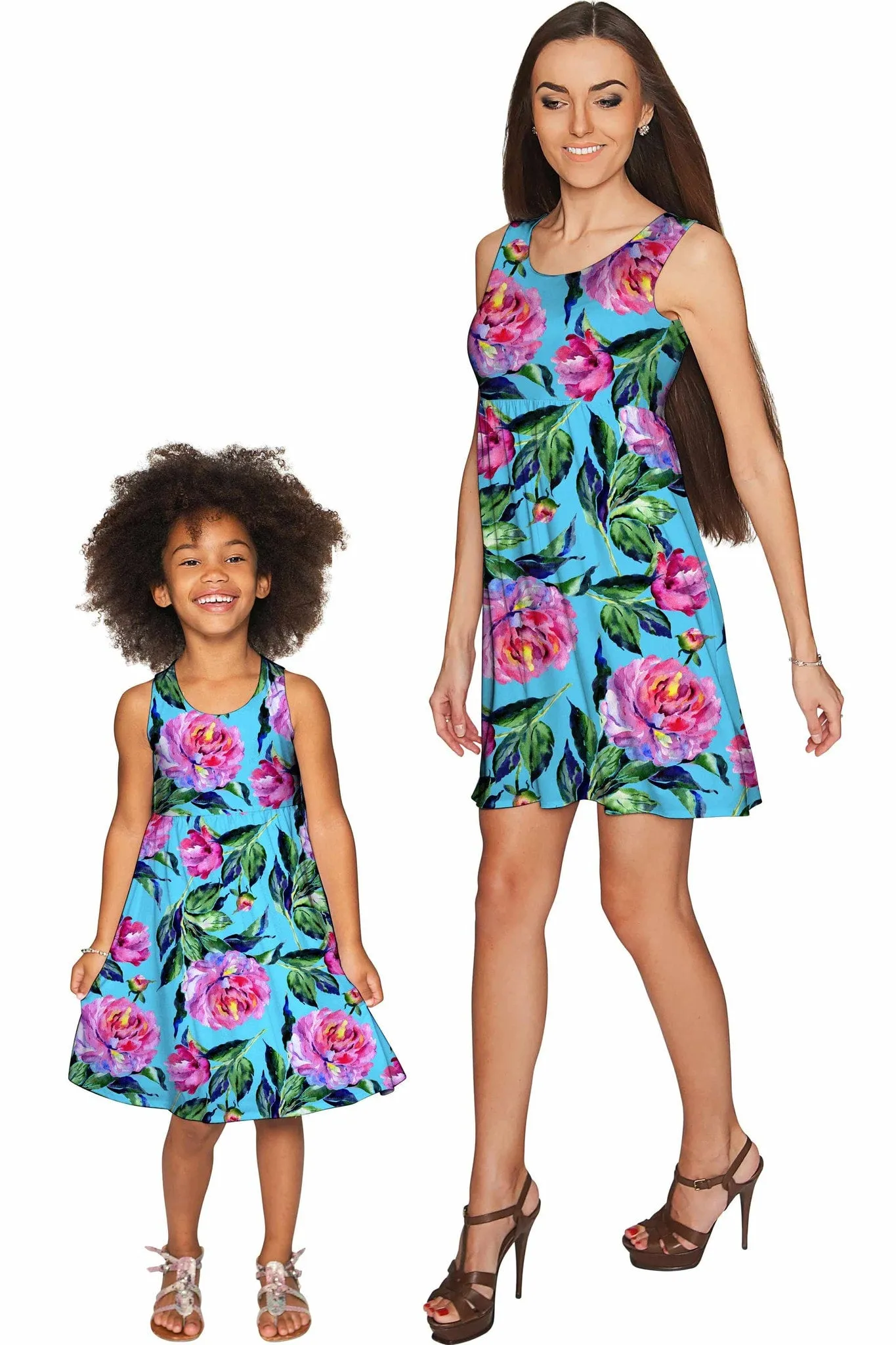 Peony Splash Sanibel Pink & Blue Floral Print Dress - Girls