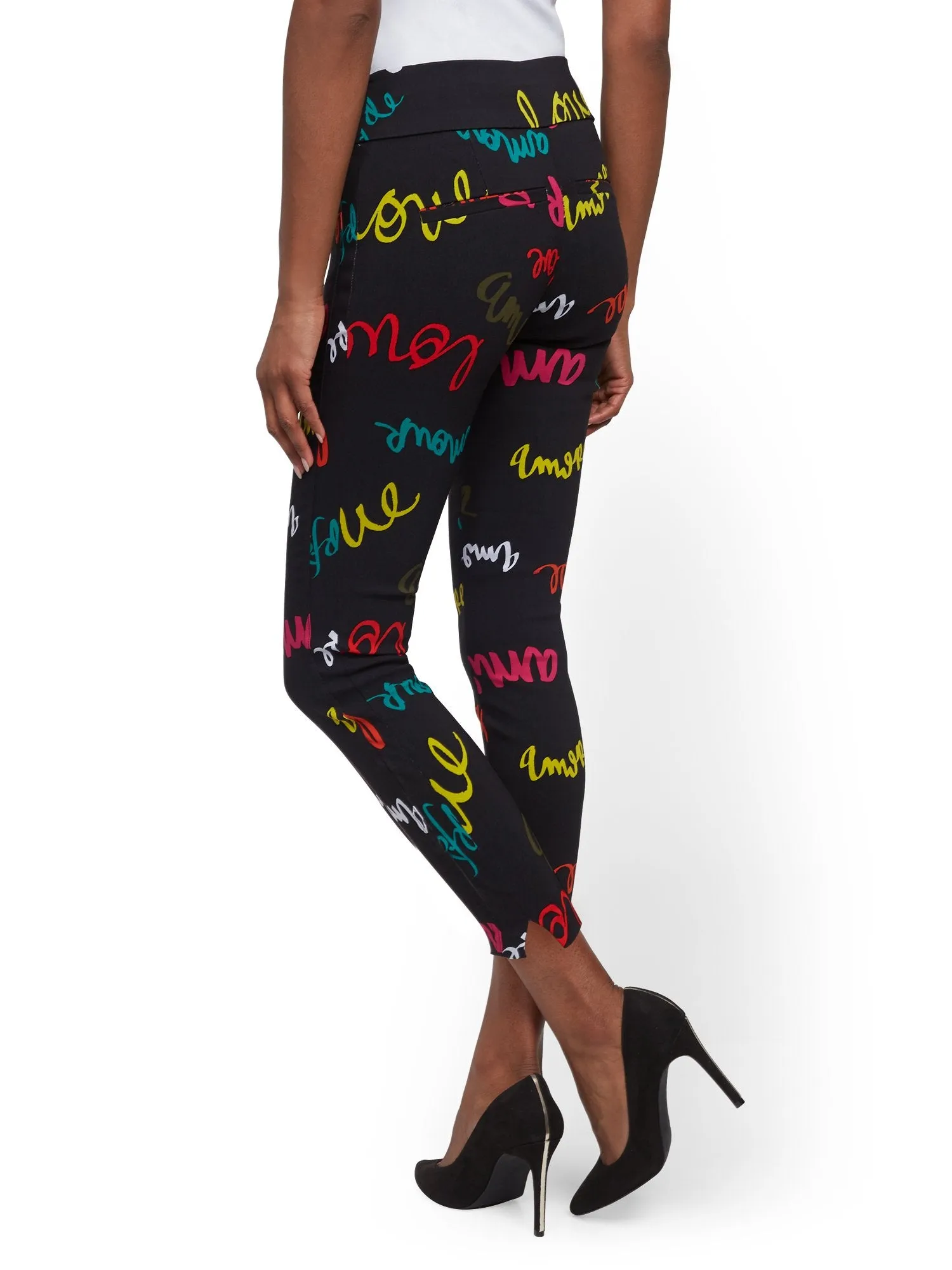 Petite Whitney High-Waisted Pull-On Slim-Leg Ankle Pant - Script-Print
