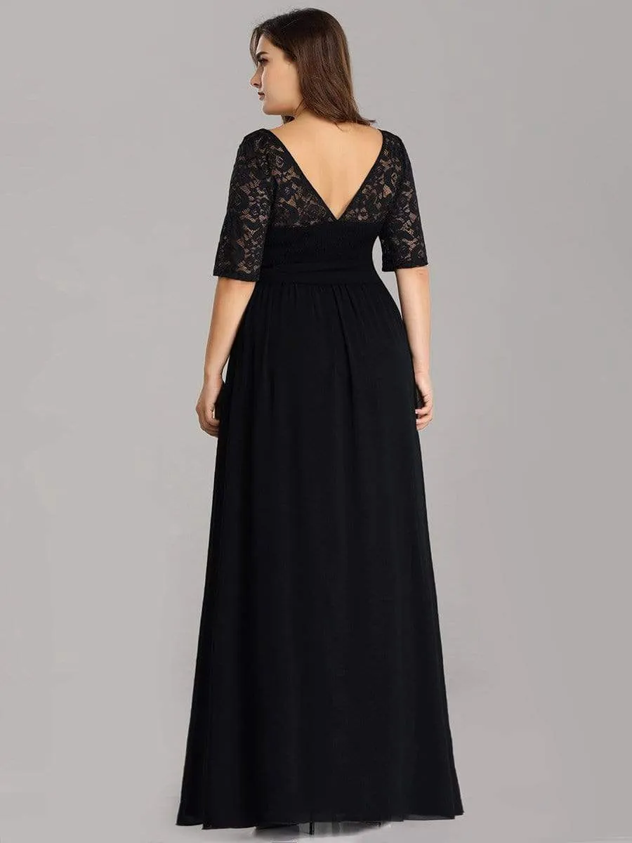 Plus Size Maxi Long Lace Illusion Prom Dress