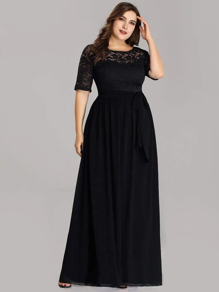 Plus Size Maxi Long Lace Illusion Prom Dress