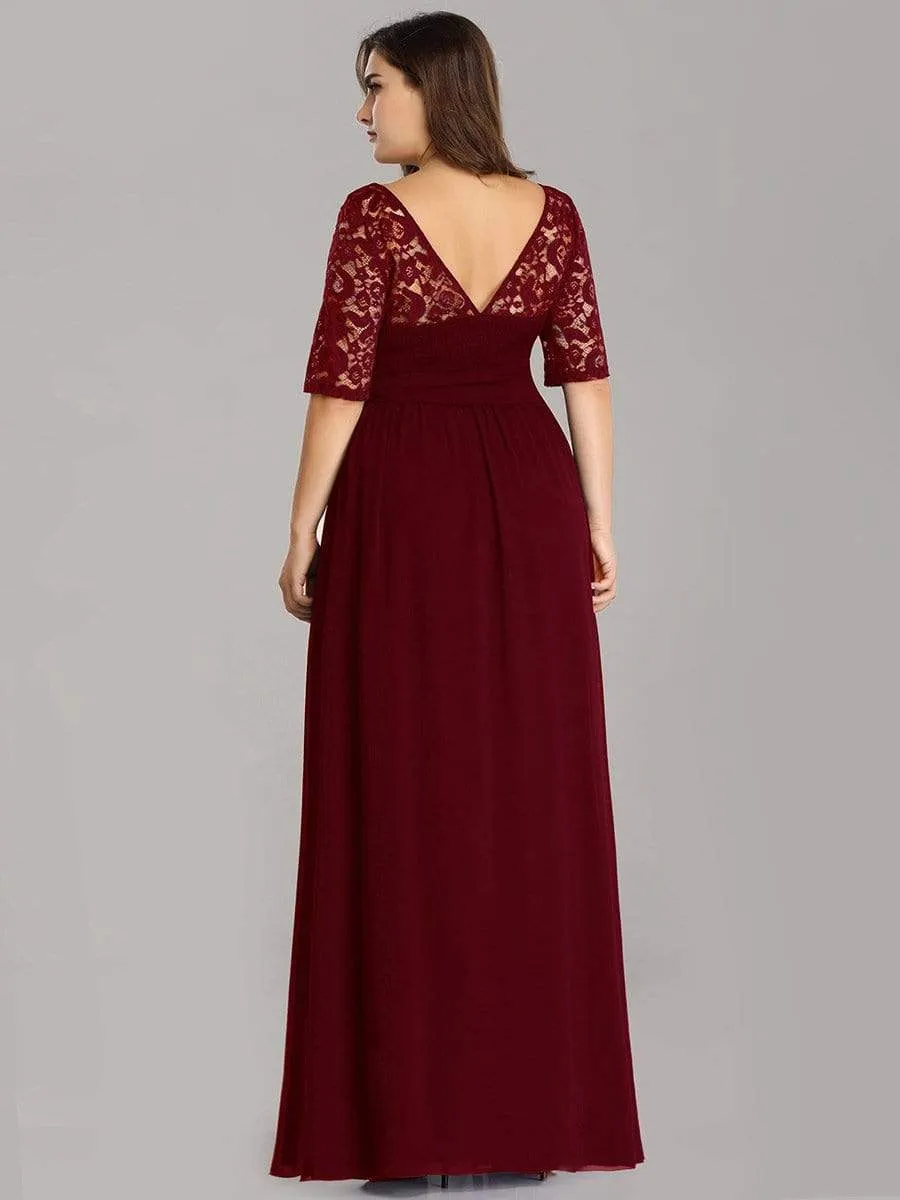Plus Size Maxi Long Lace Illusion Prom Dress
