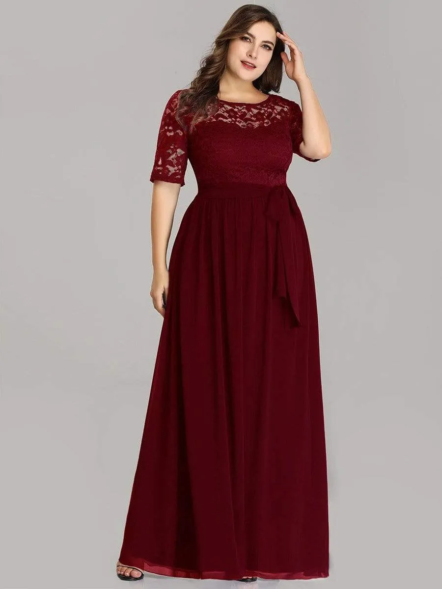 Plus Size Maxi Long Lace Illusion Prom Dress