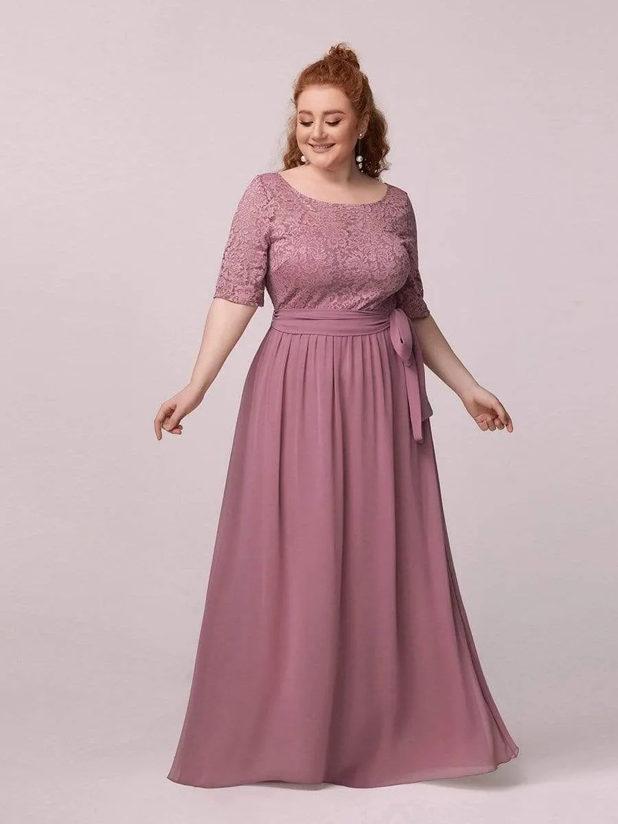 Plus Size Maxi Long Lace Illusion Prom Dress
