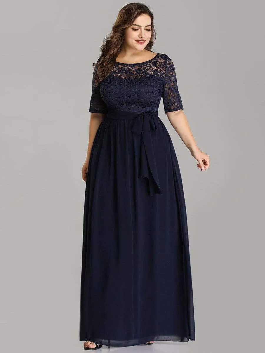 Plus Size Maxi Long Lace Illusion Prom Dress