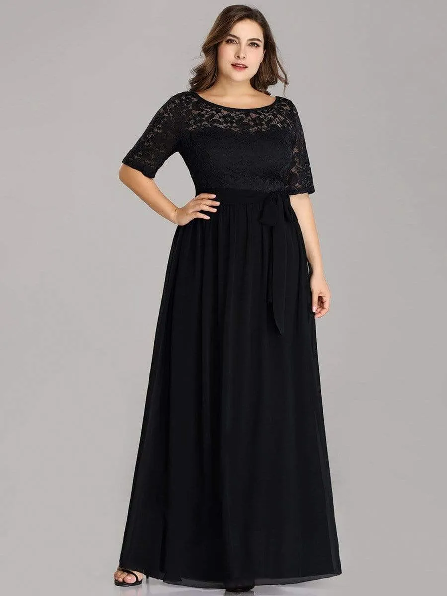 Plus Size Maxi Long Lace Illusion Prom Dress