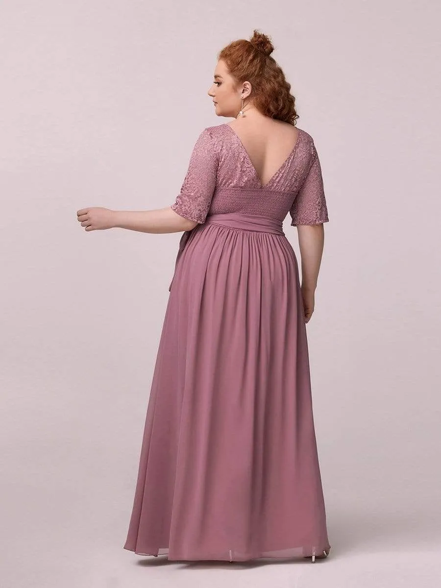 Plus Size Maxi Long Lace Illusion Prom Dress