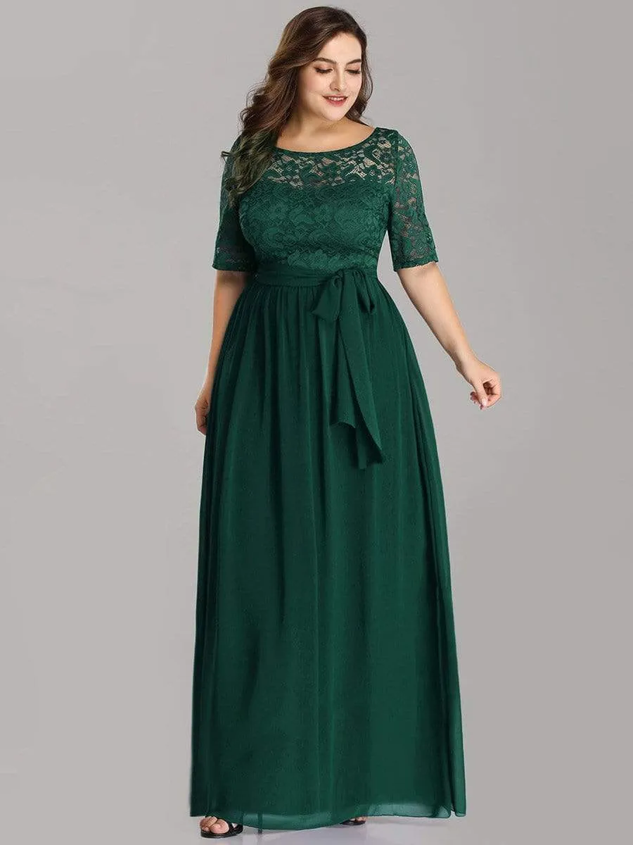 Plus Size Maxi Long Lace Illusion Prom Dress