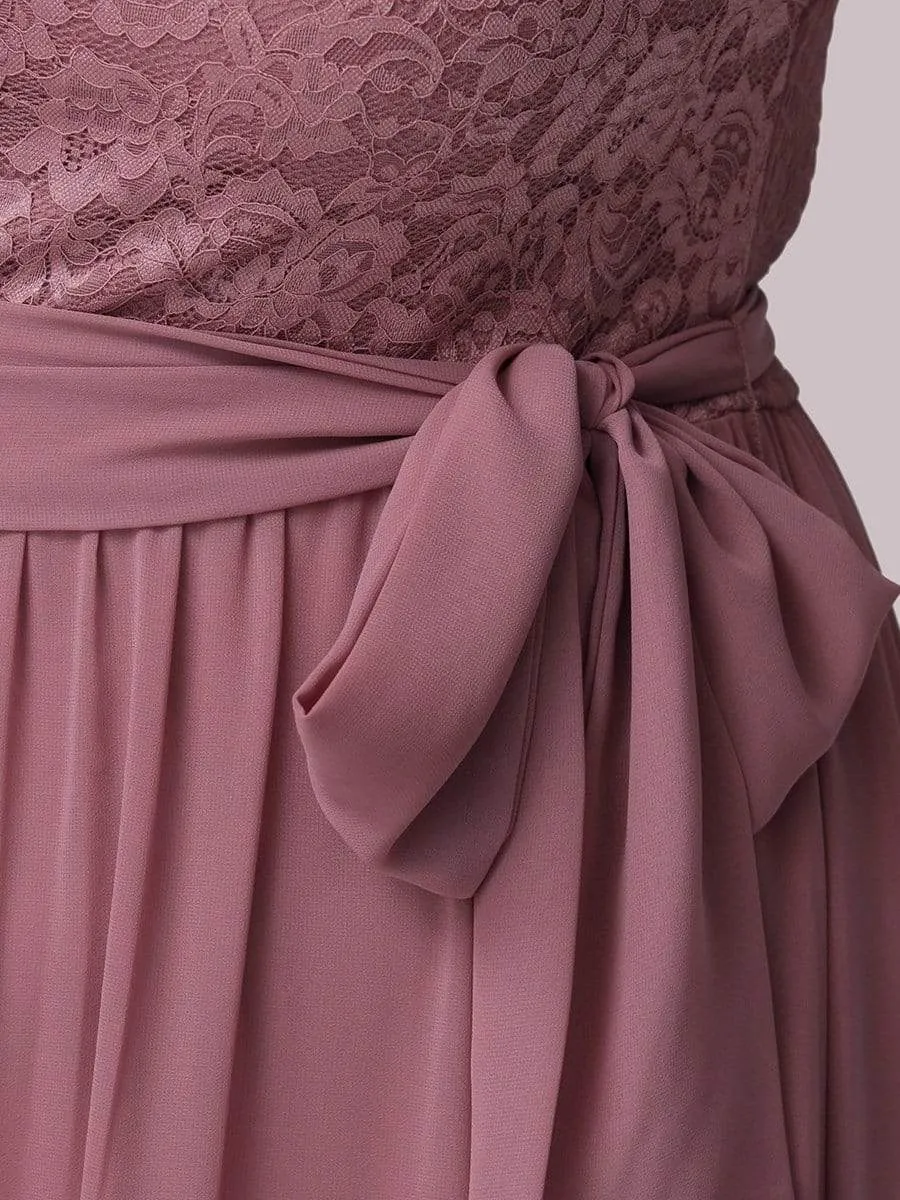 Plus Size Maxi Long Lace Illusion Prom Dress