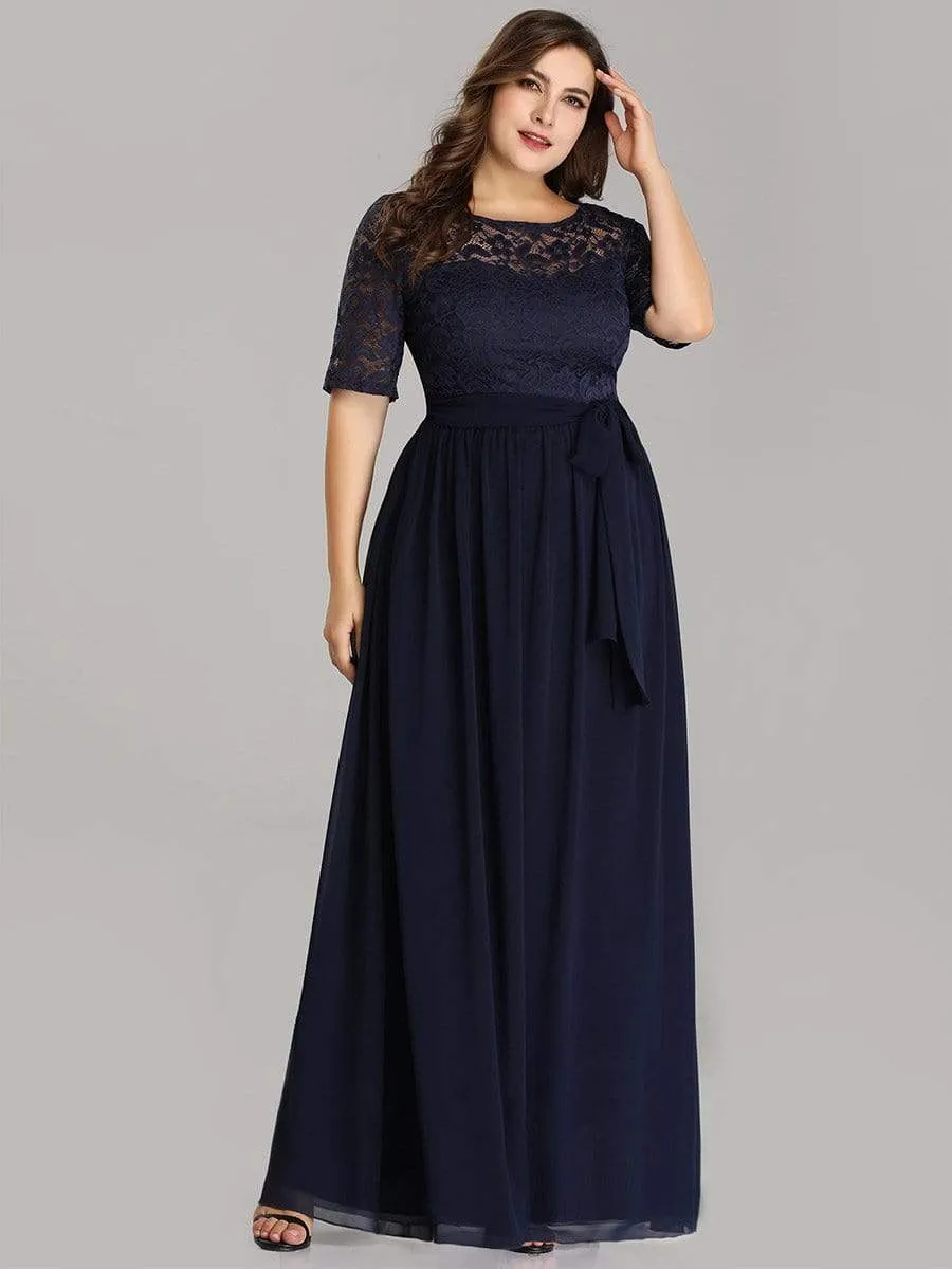 Plus Size Maxi Long Lace Illusion Prom Dress