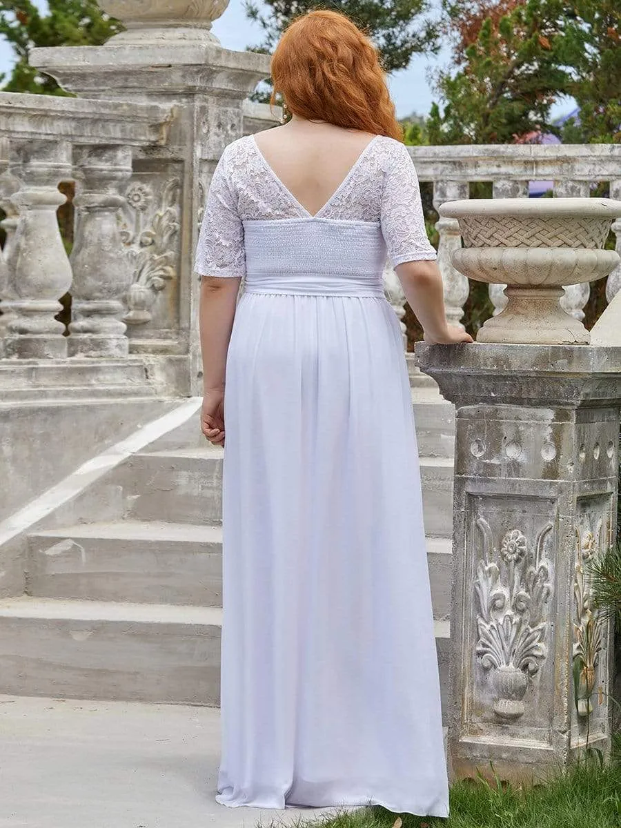 Plus Size Maxi Long Lace Illusion Prom Dress