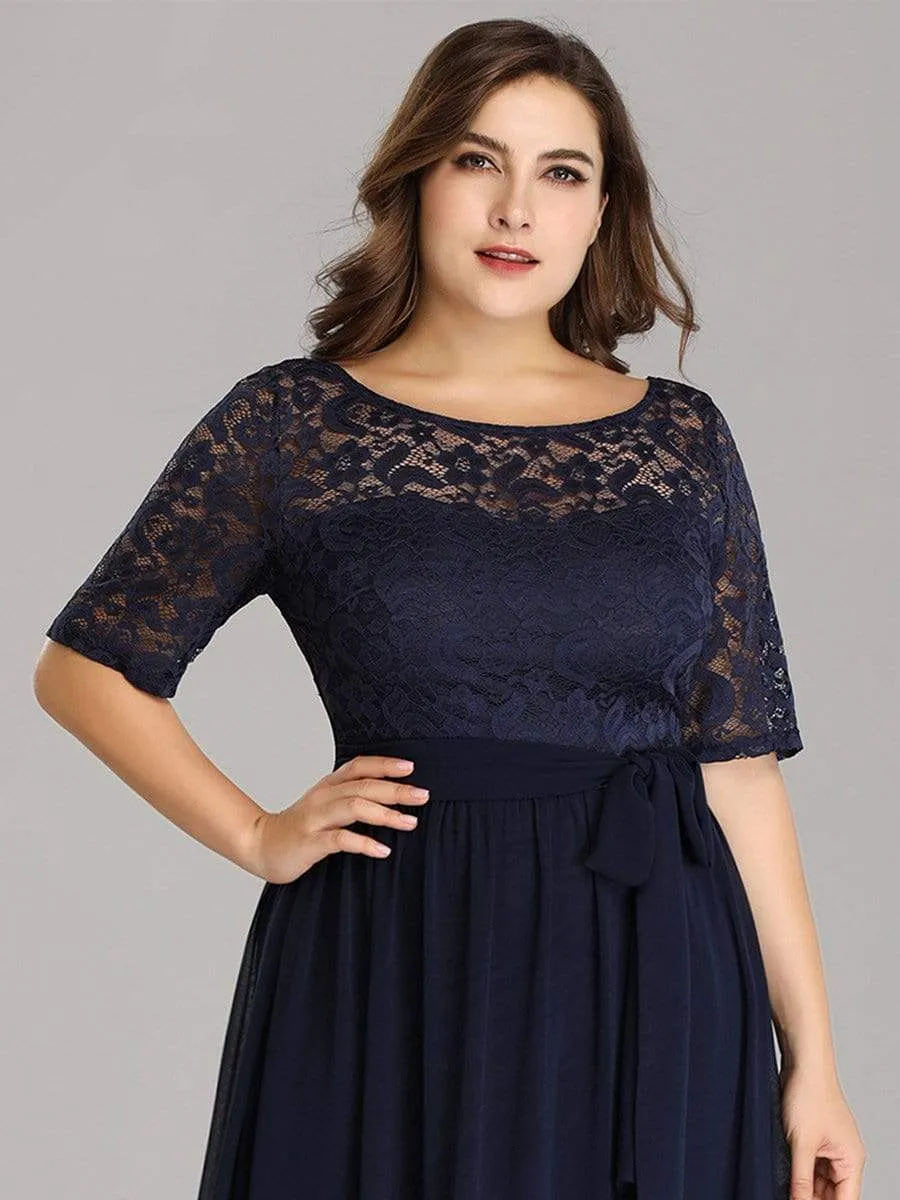Plus Size Maxi Long Lace Illusion Prom Dress