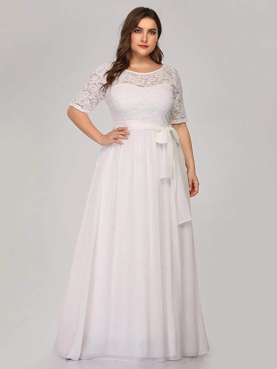 Plus Size Maxi Long Lace Illusion Prom Dress