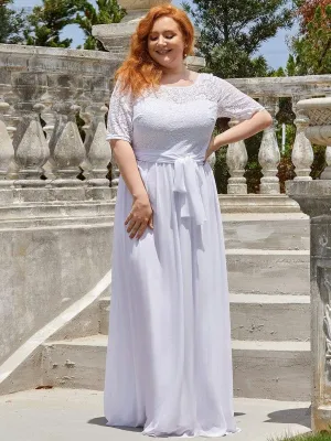 Plus Size Maxi Long Lace Illusion Prom Dress
