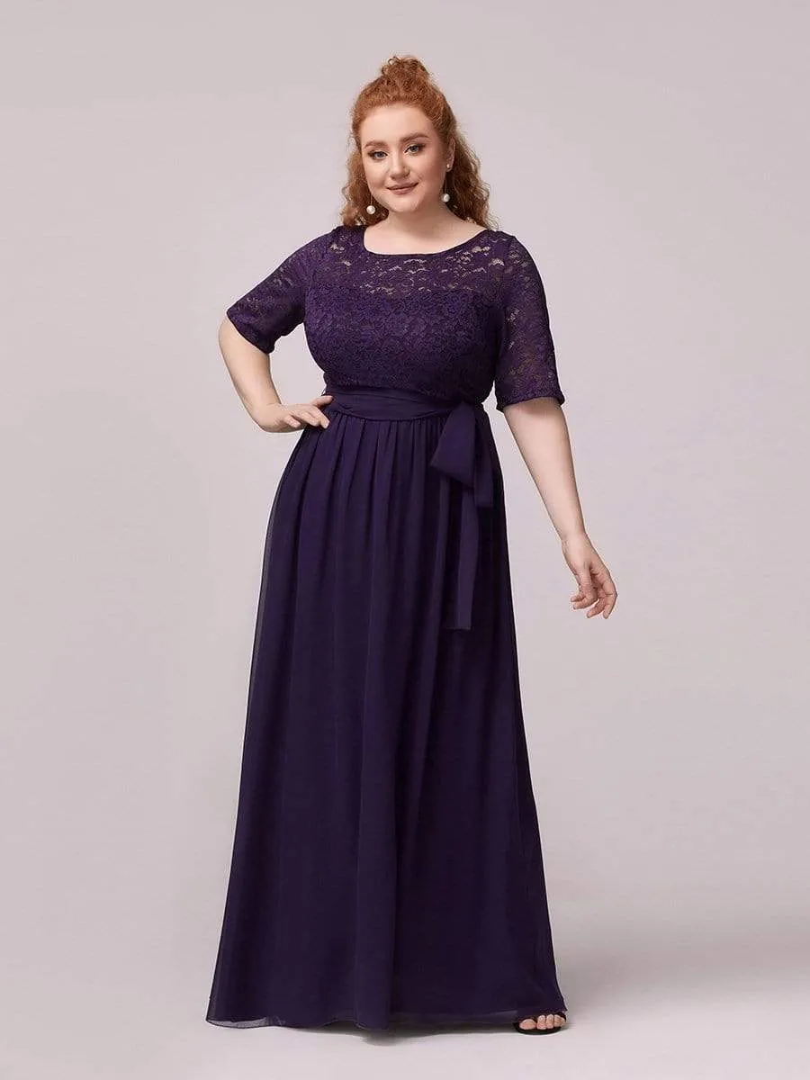 Plus Size Maxi Long Lace Illusion Prom Dress